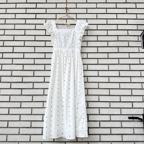 Self Contrast Nina Open Back White Midi Dress NWT Swiss Dot Flutter Sleeve - Picture 3 of 13